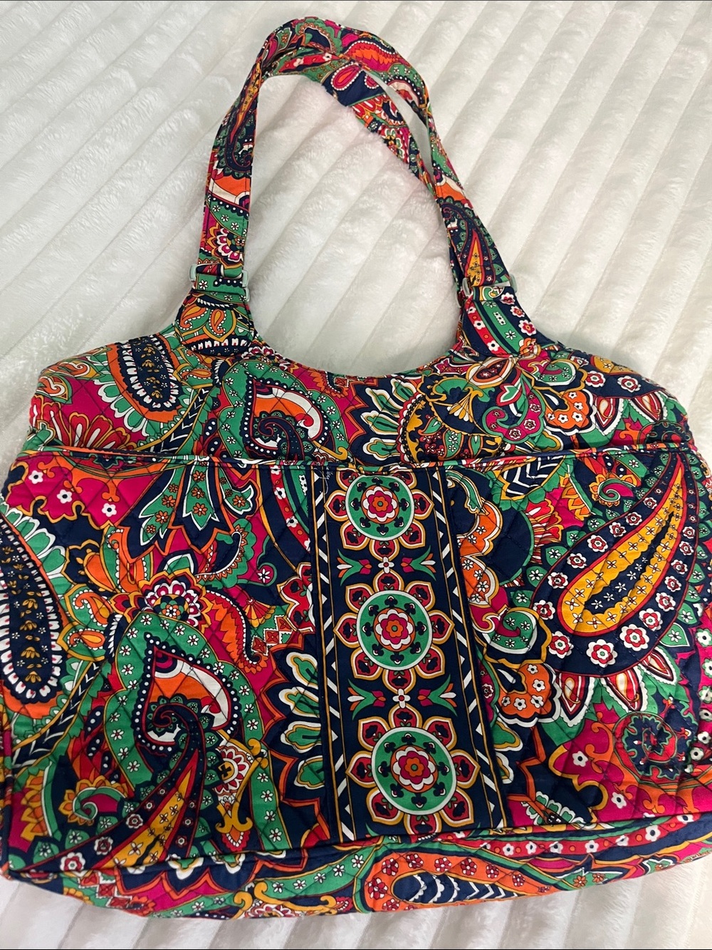 Vera Bradley Paisley Quilted Tote in Green, Navy, Pink, Orange, Yellow